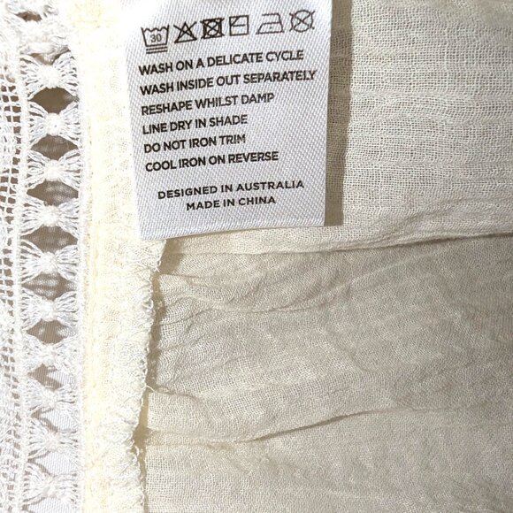 NWT Kivari | "Tana" Cotton Button Front Crochet Detail Blouse in Cream | Size 2* - Picture 12 of 14